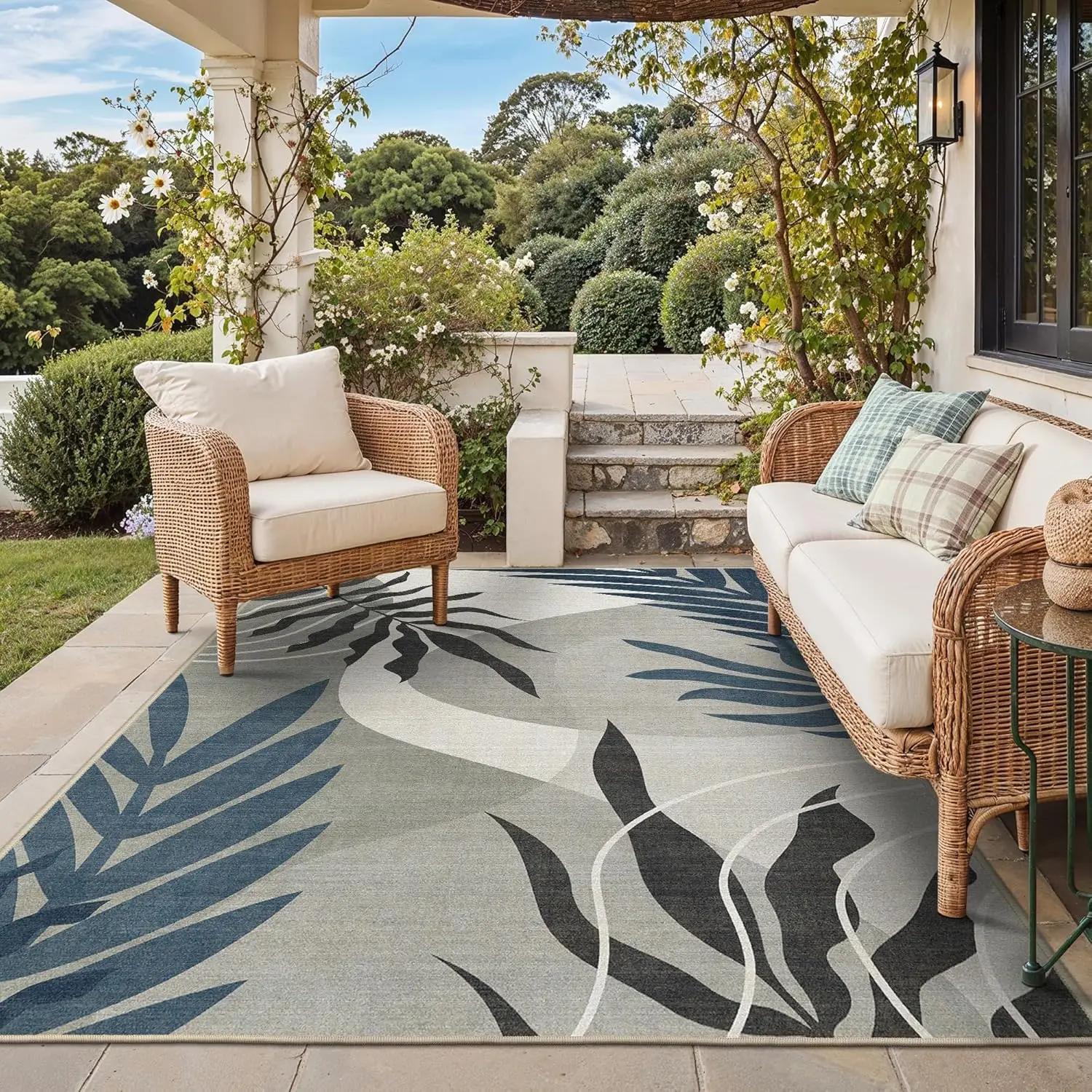 

Outdoor & Indoor Area Rug 5'x8', Waterproof, Non-Shedding, Easy Cleaning, Leaf Mat for Patio, Living Room, Balcony, Dining Ro