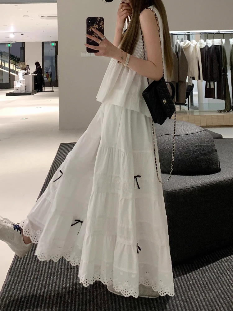 

Heavyweight Waed Pleated Doll irt Knot Ruffle f Skirt Set Women's Summer Commute High Waist A-Line Midi Skirt