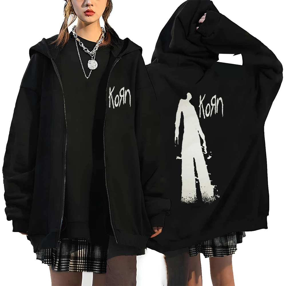 Korn Rock Band Letter Logo Zipper Hoodie Men\'s Metal Gothic Vintage Oversized Zip Up Hoodies Streetwear Punk sweat shirts Jacket