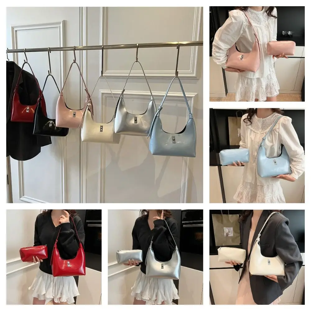 

Portable Minimalist Style Leather Crescent Bag Casual Commuting Half-moon Shoulder Bag Tote Soft Hobo Bag Outdoor