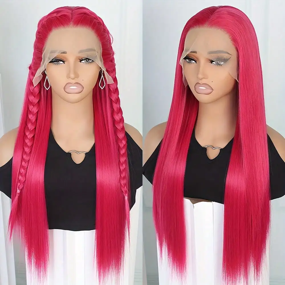 

Hot Pink Straight Synthetic Lace Front Wig Pre Plucked 13x4 HD Synthetic Wigs for Women Glueless Wigs for Everyday Use