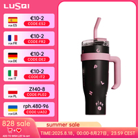 LUSQI 1200ml Water Bottle Stainless Steel With Handle&Straw Thermos Bottle For Coffee Tea