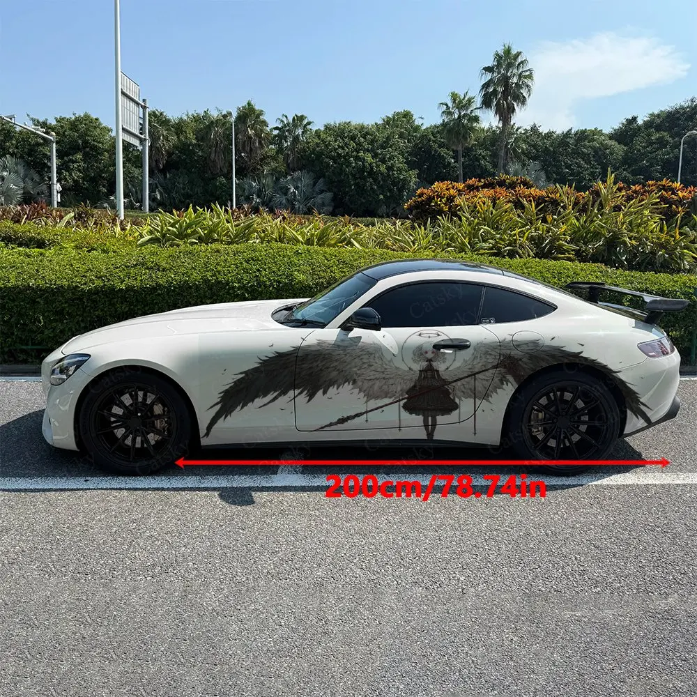 2pcs Tattered Wings Halo Girl Car Side Wraps, Self-Adhesive PVC Waterproof & Scratch-Resistant Stickers, Car Accessory Gift