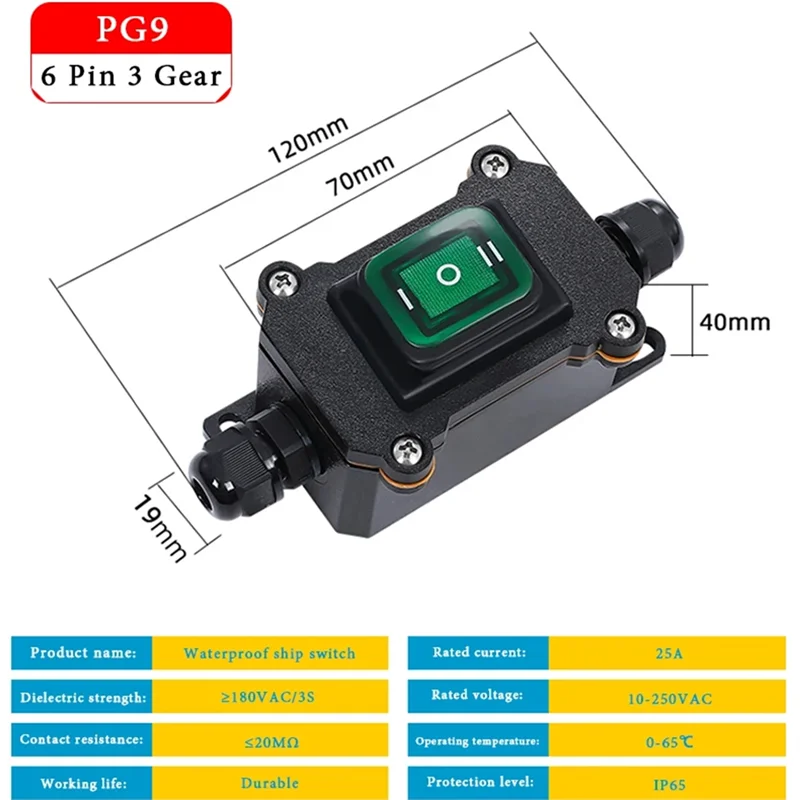 Ship-Type Waterproof Switch With IP65 Shell Rocker Electrical Equipment ON/OFF With LED Light Power Button(B) Easy Install