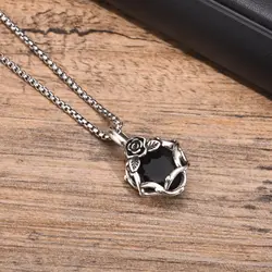Gothic Black Stone Necklaces for Men Women,Thorn Rose Metal Pendant Collar,Rock Punk Fashion Jewelry Gift