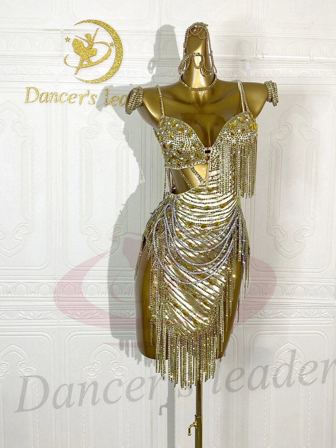 ชุดแสดงเต้นลาติน AB Stone สำหรับผู้หญิง ผู้ใหญ่ และเด็ก ระดับไฮเอนด์ สายคล้องคอคริสตัลแบบสั่งทำพิเศษ สีดำ สำหรับการแสดงซัมบ้าในสระว่ายน้ำ