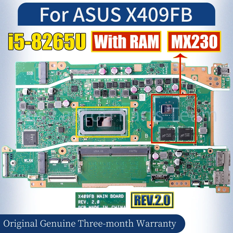 REV.2.0 For ASUS X409FB Main Board SREJQ i5-8265U N17S-G0-A1 MX230 With RAM Notebook Motherboard