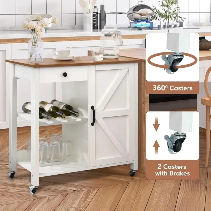 

Kitchen Island with Storage, Small Kitchen Island on Wheels, Portable Kitchen Island Cart with Adjustable Shelf