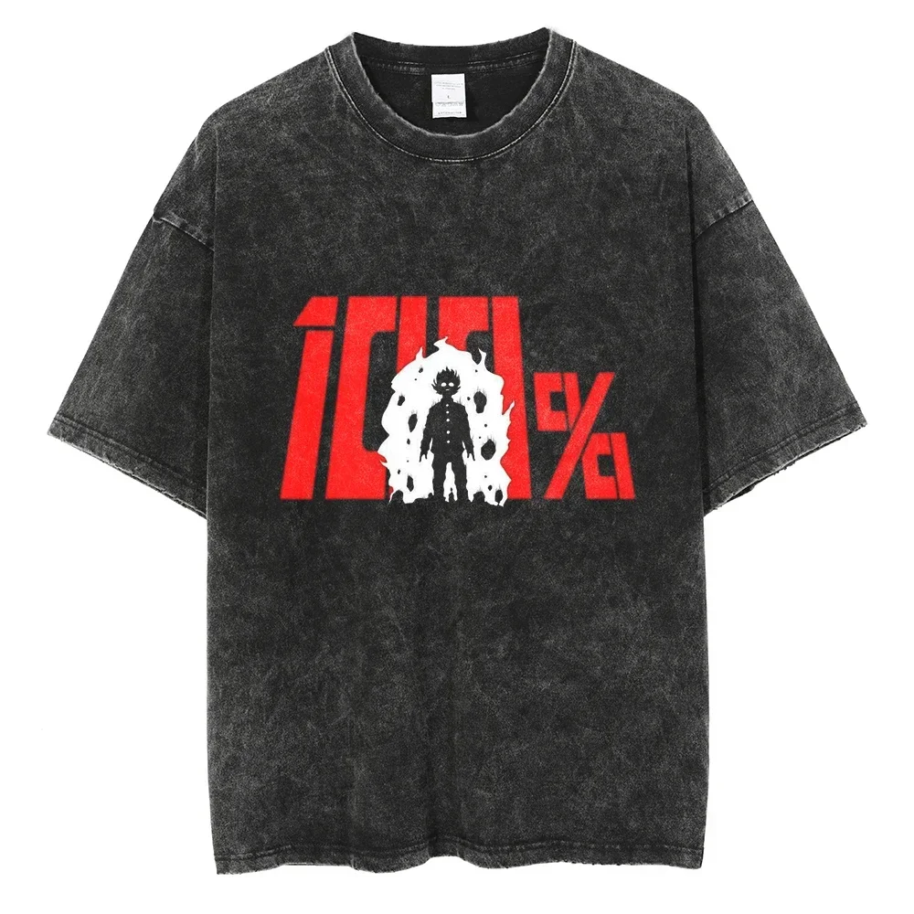 

Хип-хоп стираная футболка японского аниме Mob Psycho графическая футболка мужская Harajuku хлопковая повседневная футболка с короткими рукавами футболки