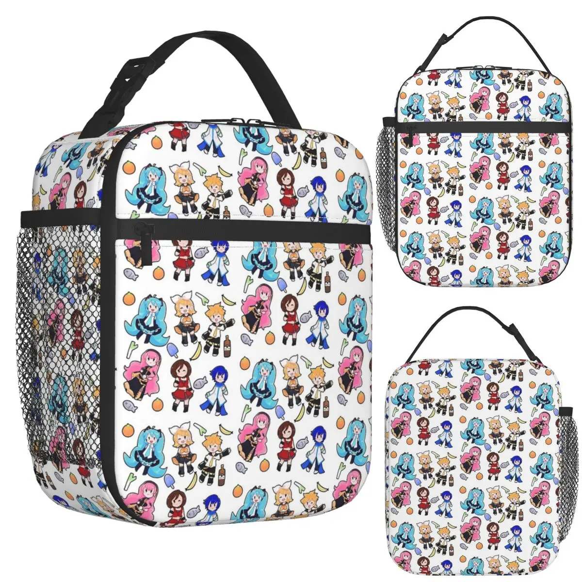 ボーカロイドちびカオス！-断熱ランチバッグ-学校ピクニック収納用-食品ボックス-ポータブルコンテナ-クーラー-サーマルランチボックストート