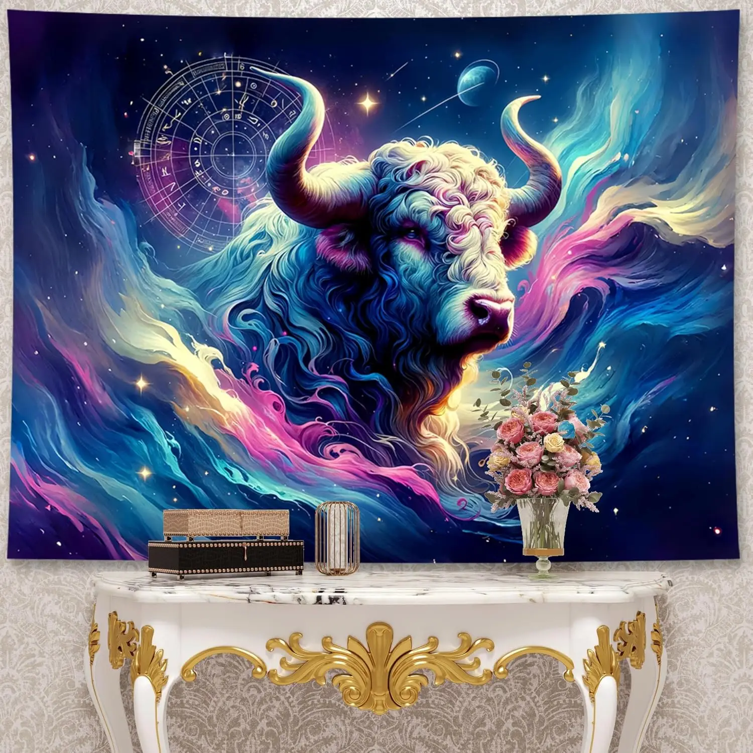 Stunning Cosmic Bull Zodiac Tapestry Astrology Wall Decor Galaxy Celestial Art Print Large 150x300cm Home Poster