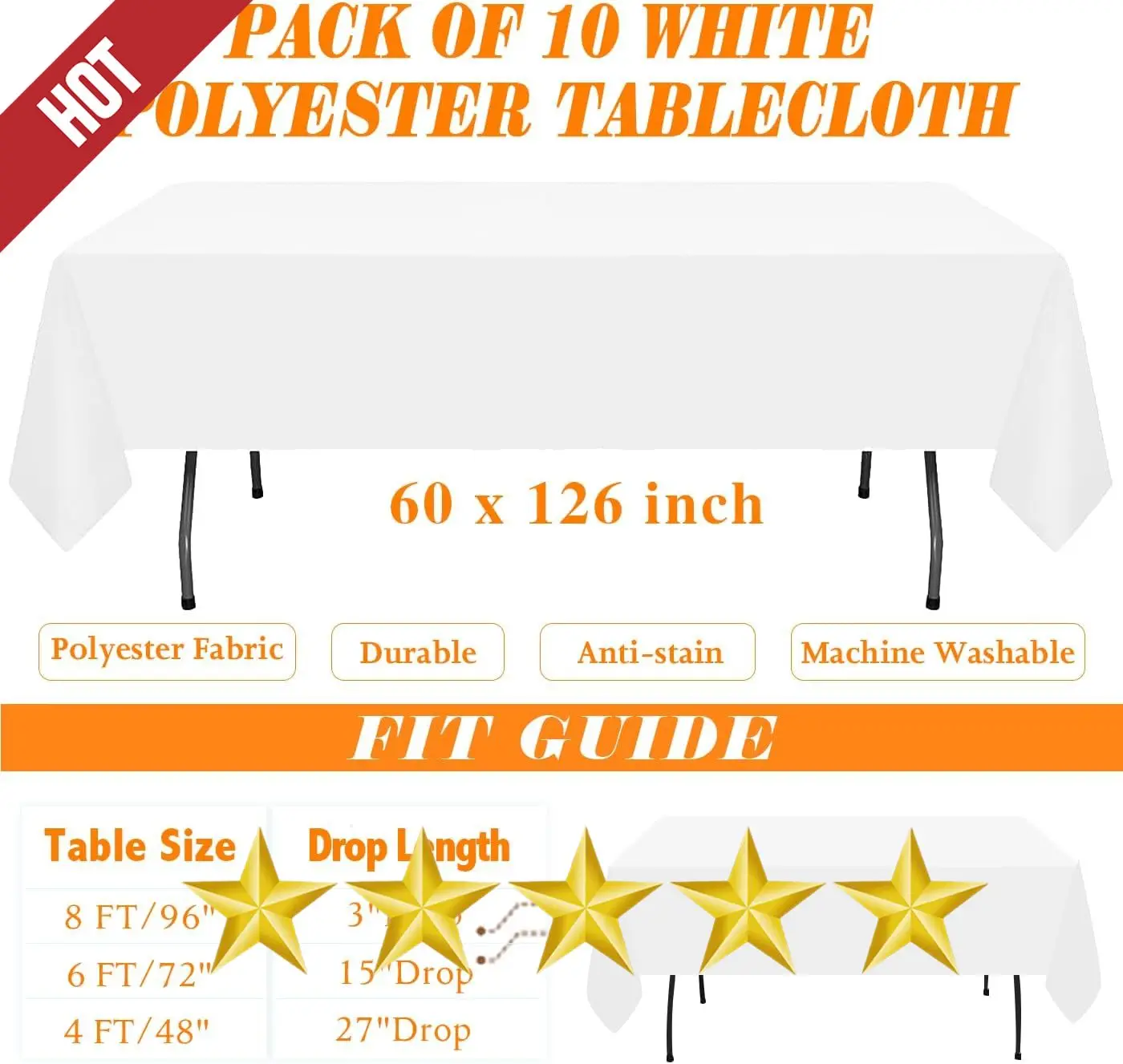 2025NEW 10 Pack White Table Cloth Rectangle Tablecloths 60X102 Inch,Polyester Table Cloth for 6 Foot Rectangle Tables