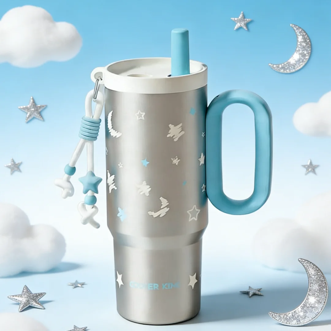 

COOKER KING Vacuum Insulated Water Bottle, Tumbler with Handle and Straw 24.5oz, Leakproof Water Bottle