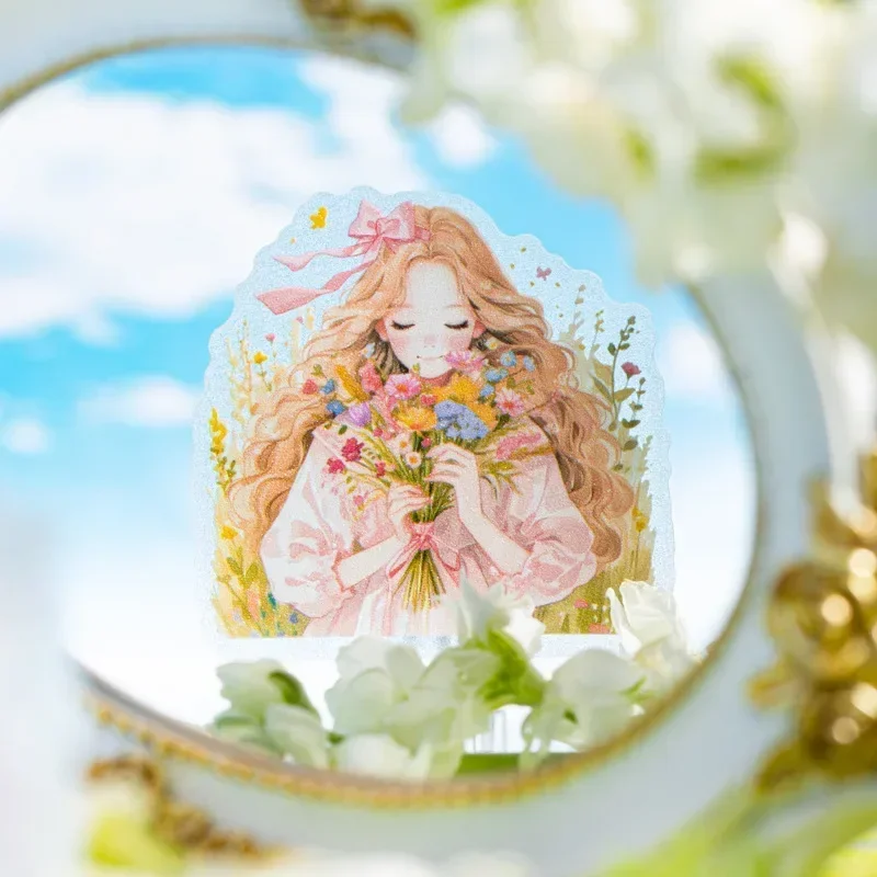 15Pcs Handmade Account PET stickers Healing Garden Sparkling Sand pack Material Decorative Collage Primer Scrapbook 135*88mm