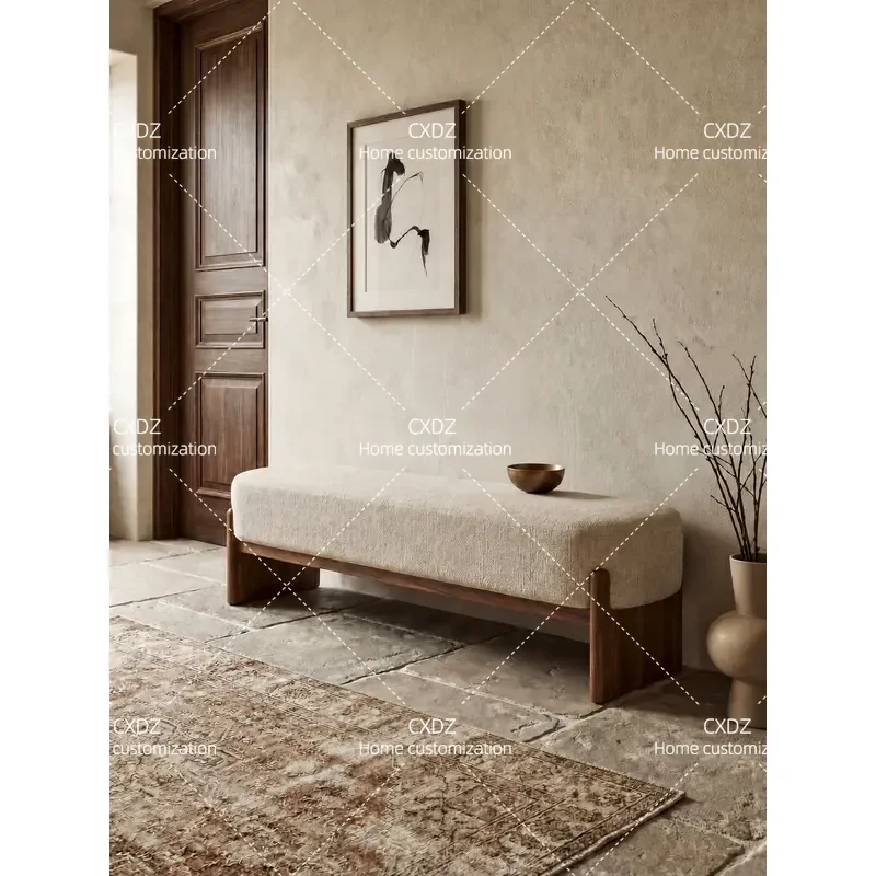 Solid Wood Entrance Shoe Change Stool Household Bedside Bench Light Luxury Medieval Wabi Sabi Style High End Design 2026 New