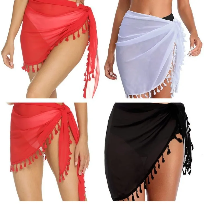 Women Beach Swimsuit Cover Ups Sarongs Semi-Sheer Coverups for Bathing Suits Skirt Chiffon Bikini Shawl 50x180cm