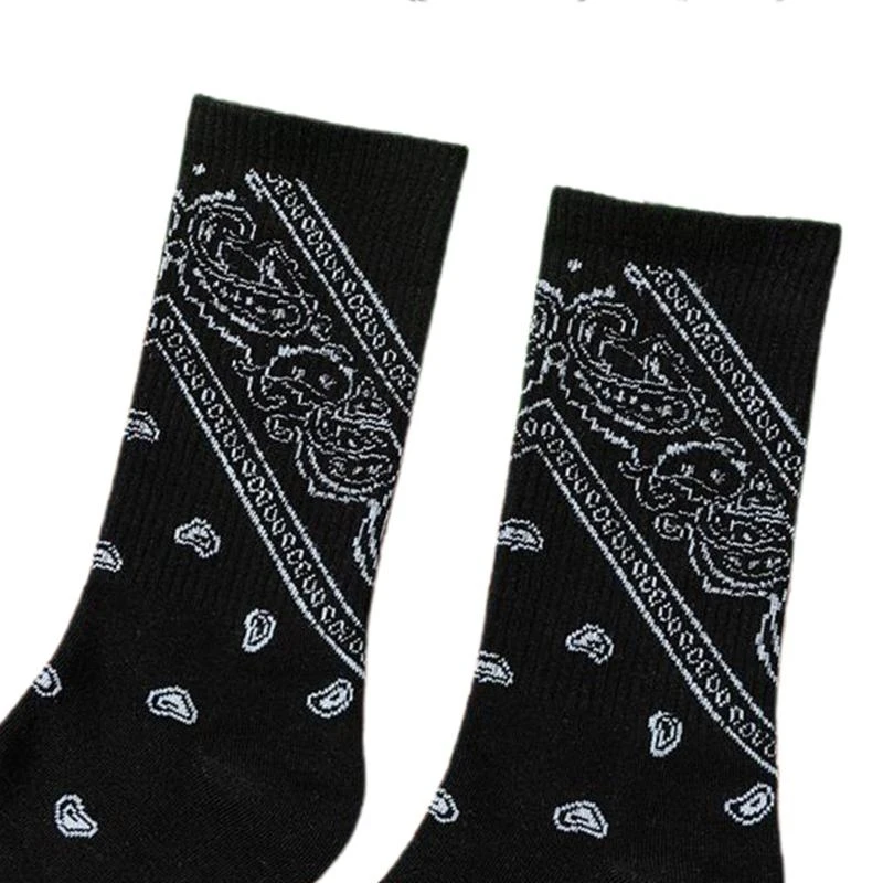 Y5GC Women Men Ethnic Paisley Floral Print Socks Harajuku Hip Hop Black Skateboard Casual Sport Cotton