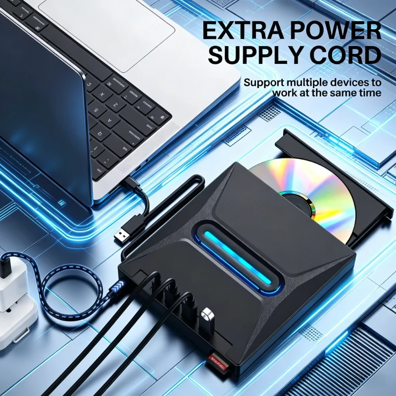 Blu Ray Burner, External CD DVD Burner,CD ROM Burner, CD/DVD+/-RW Drive SD Card Reader, DVD Player Hub-Co for Laptop Desktop