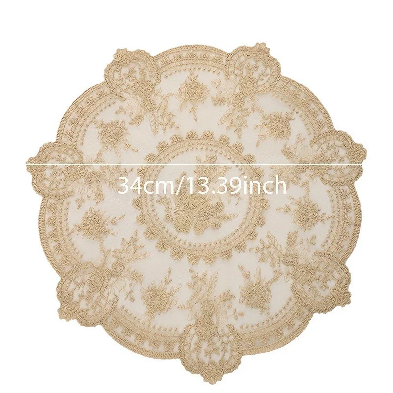 1pc 34cm/13.39in Elegant Flower Embroidery Lace Table Mat for Coffee Cup Beautiful Pattern Vase Lamp Ornament
