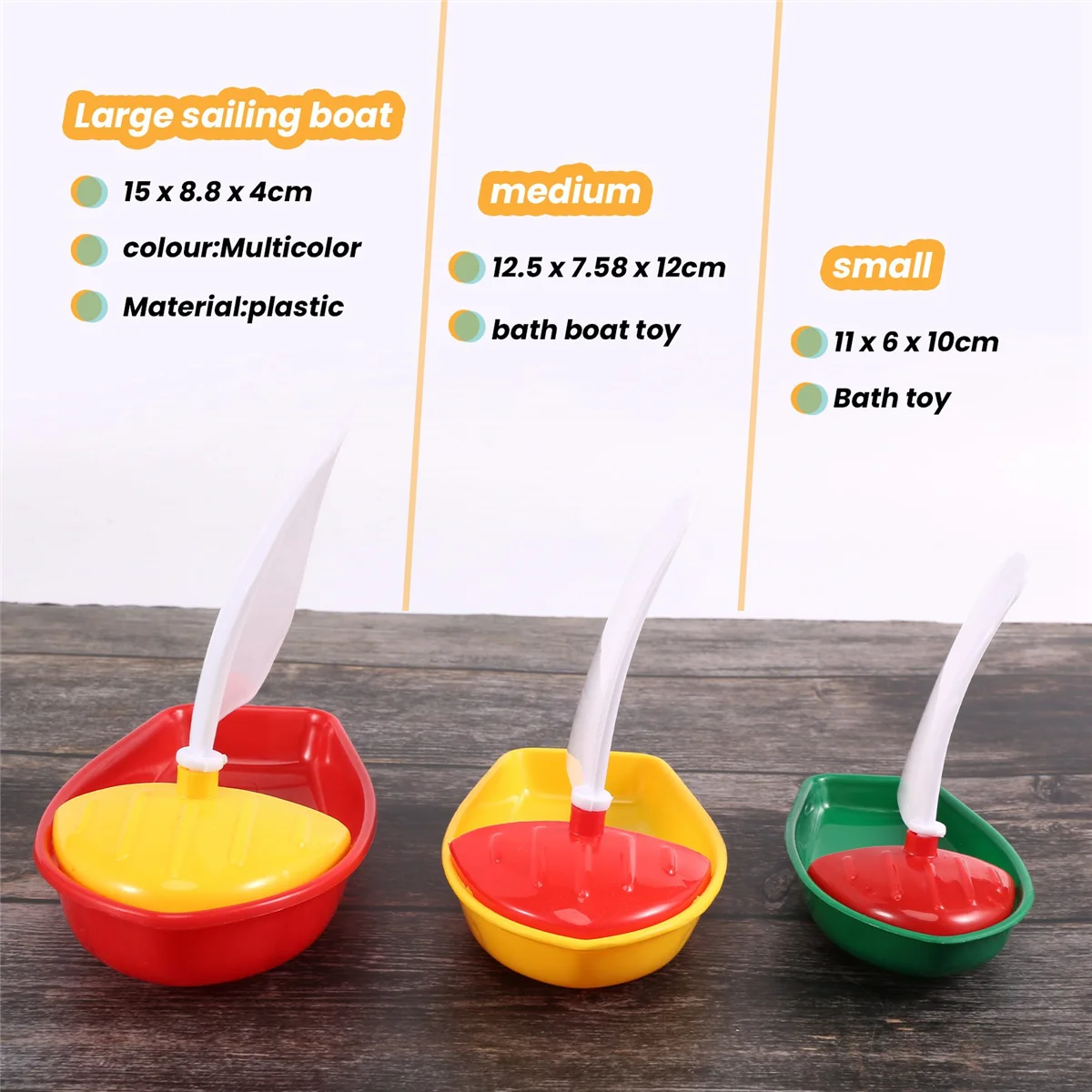 L68A3Pcs Bath Boat Toy Plastic Sailboats Toys Bathtub Sailing Boat Toys for Kids (Multicolor Small+Middle+Large Size)