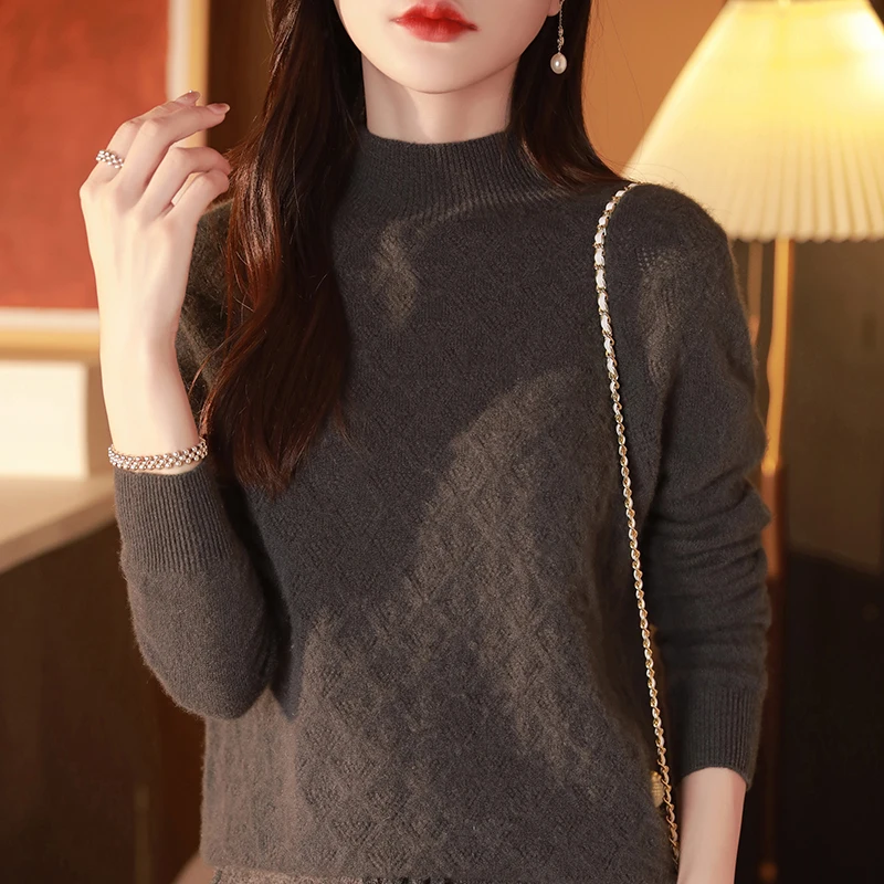 Moda Basic 100% Lana Merino Donna Tinta unita Collo a lupetto Maniche lunghe Maglione Pullover Cashmere Morbido Abbigliamento caldo delicato Top