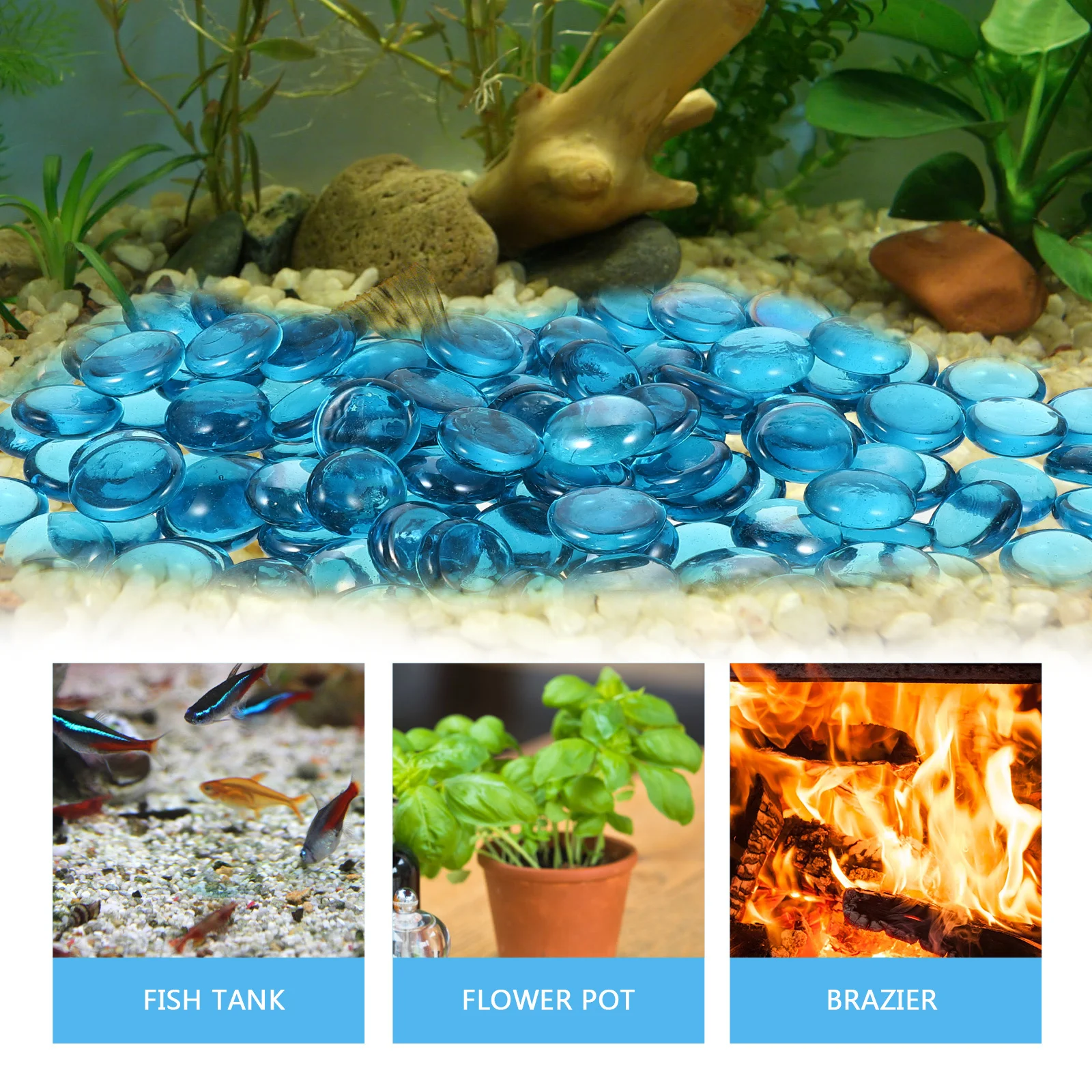 

1 Bag Of Fireproof Glass Beads Multi-Use For Aquarium Fish Tank Decor Fireplace Outdoor Brazier Tabletop Flame Garden Plant Pot