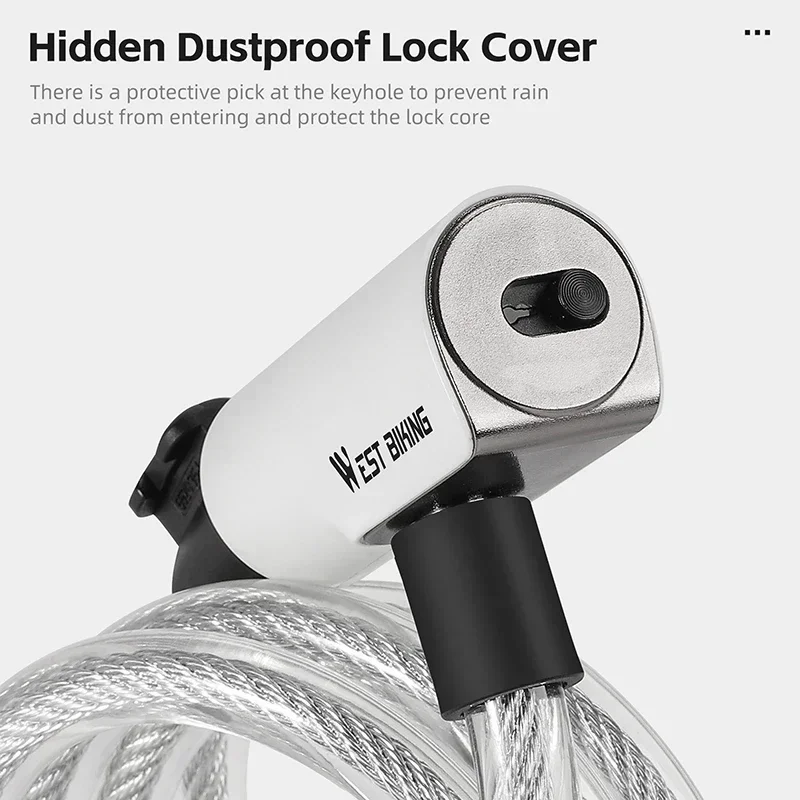 

WEST BIKING Portable Bicycle Cable Lock With 2 Keys Water-proof Dust-proof Steel Wire Lock MTB Road Bike Scooter Anti-theft Lock