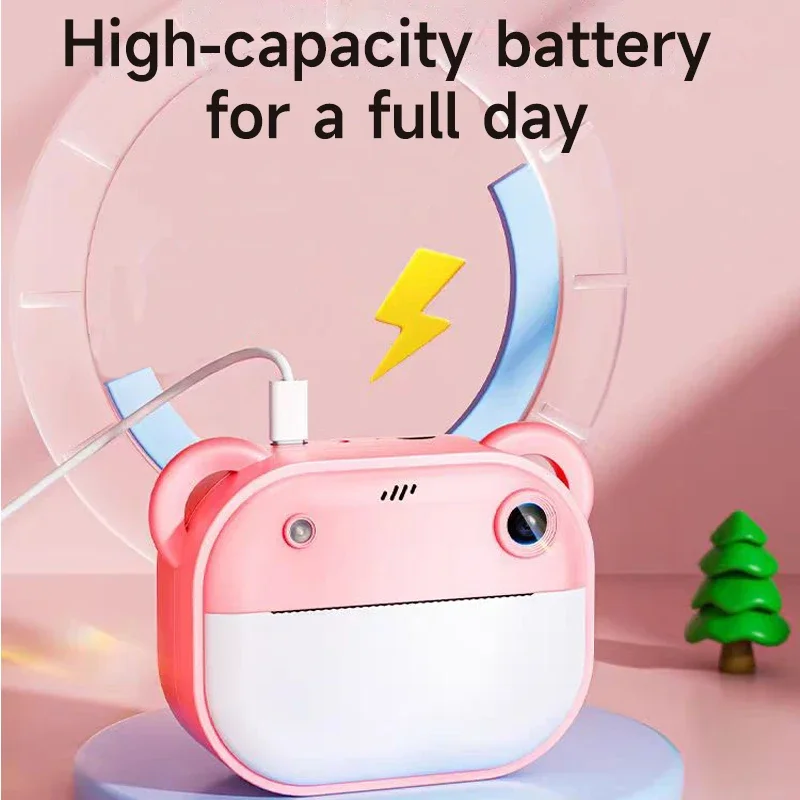 Children 1080P HD Digital Cartoon Bear Camera with Instant Photo Printing Thermal Print Kids Toy Camera Includes 32G Memory Card