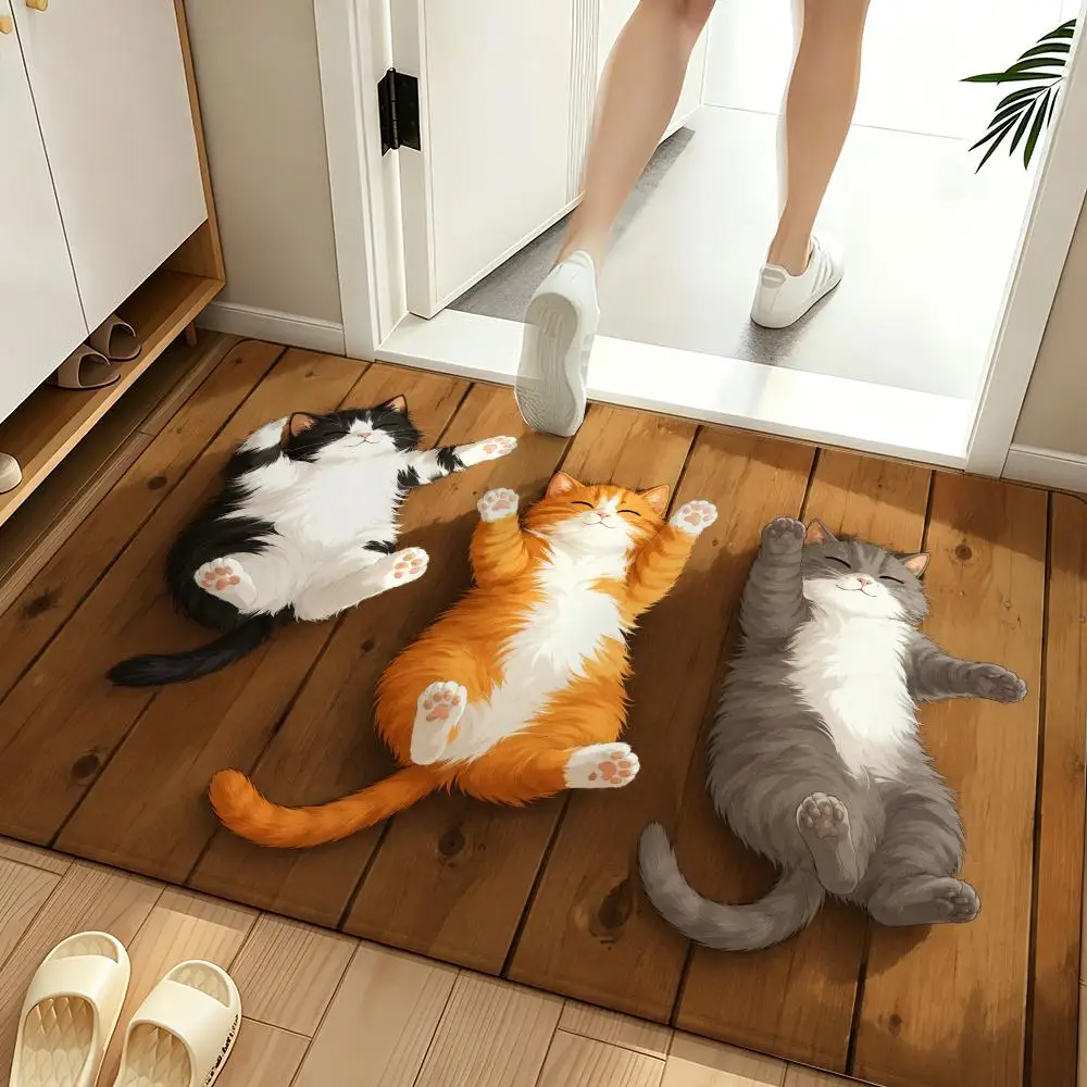 Funny Lazy Cats on Wood with Welcome Home Quotes Floor Mat Soft Flannel Non Slip Absorbent Entryway Bathroom Bedroom Garage