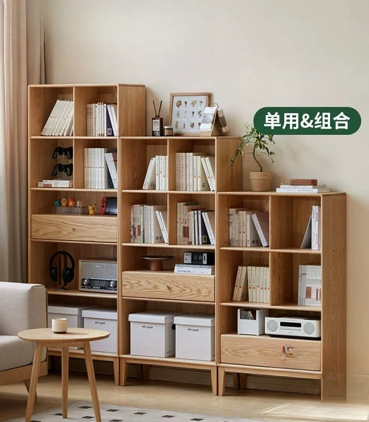 Solid wood bookcase Nordic study storage cabinet Simple modern bookshelf Living room locker Oak cabinet