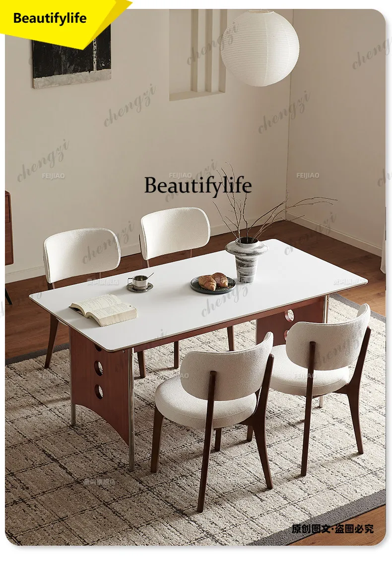 

A17 Medieval style leisurely court solid wood French retro rock slab home Nordic simple small apartment cherry wood