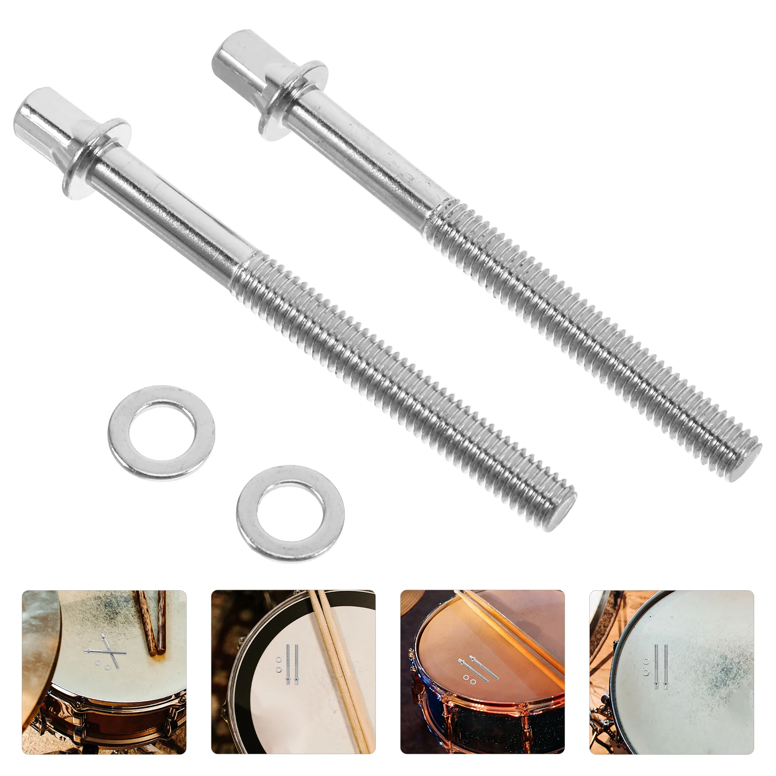 

2PCS 60mm Drum Mounting Screws Stainless Steel Durable Fastener Tension Screws with Washers for Drum Lugs (Silver)
