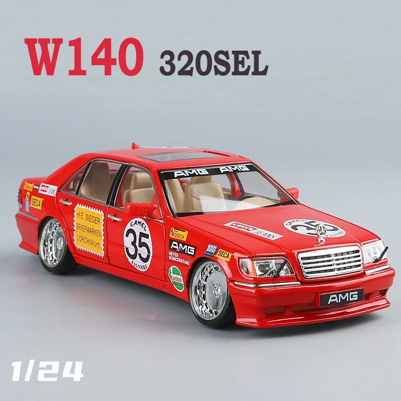 Diecast 1/24 Benzs Vintage W140 320SEL Alloy Car Model Simulation Toy Vehicle Sound Light Boy Car Toy Gift Collective Miniature