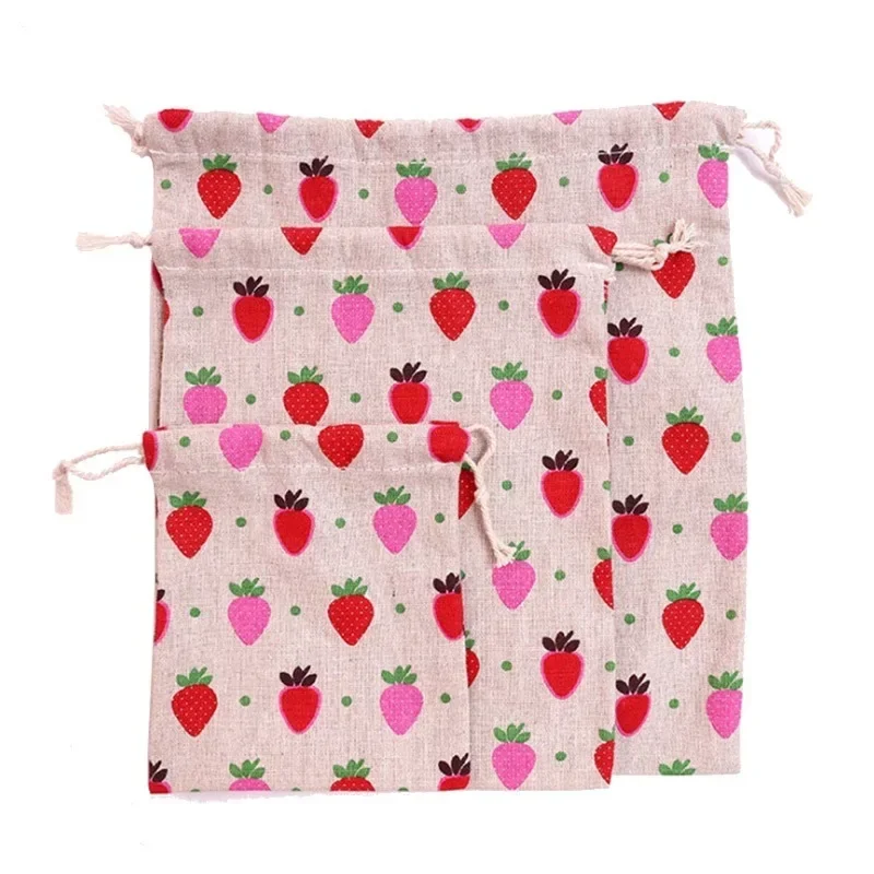 Poudres de tissu de lin de coton, sac de proximité Wstring, sac de rangement de gril de voyage pour enfants, étui de maquillage mignon, imprimé animal et plante, cadeau de Noël, 1PC