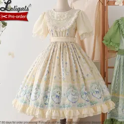 Pre-order Sweet Short Sleeve Lolita Dress Printed Casual Party Dress ~ Lily of the Valley & Kitten by Strawberry Witch