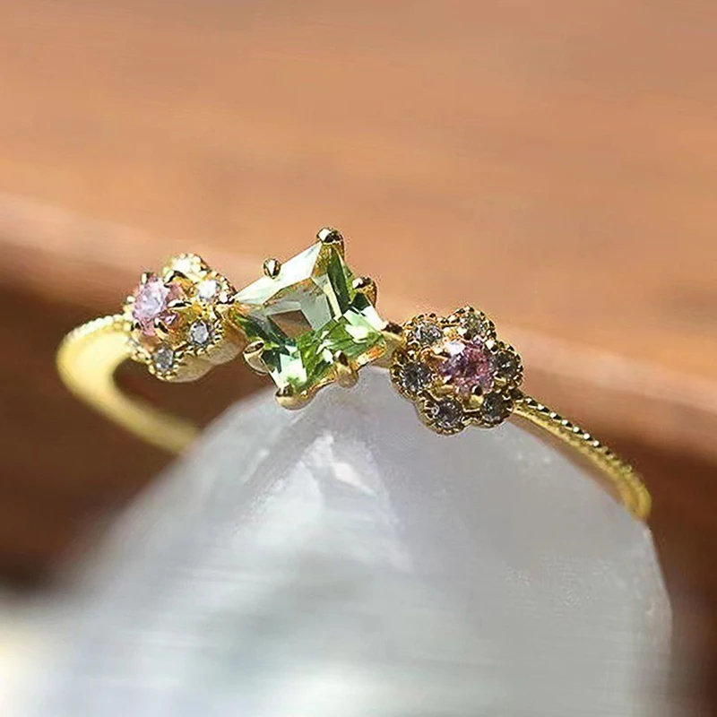 Huitan Bunte Zirkonia-Ringe für Frauen, neue Hochzeitsfeier, exquisite Fingerringe, Geburtstagsgeschenk, Statement-Schmuck