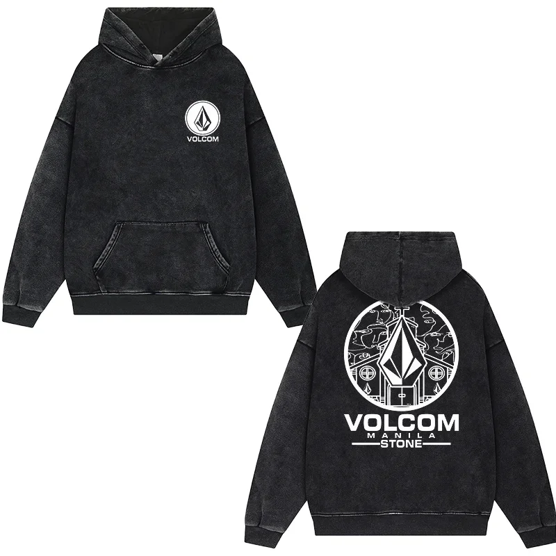 2024 Fashion Washed Old Sweater Men\'s T-shirt Double-sided Casual Oversized Volcom Stone Graphic Sports Top Street Wear