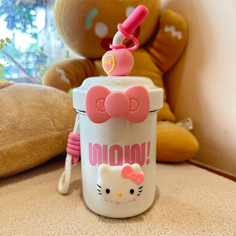 Kawaii Sanrioed New Stainless Steel Straw Insulated Cup Cute Cartoon Hello Kittyed 520Ml Portable Coffee Cup Holiday Gift