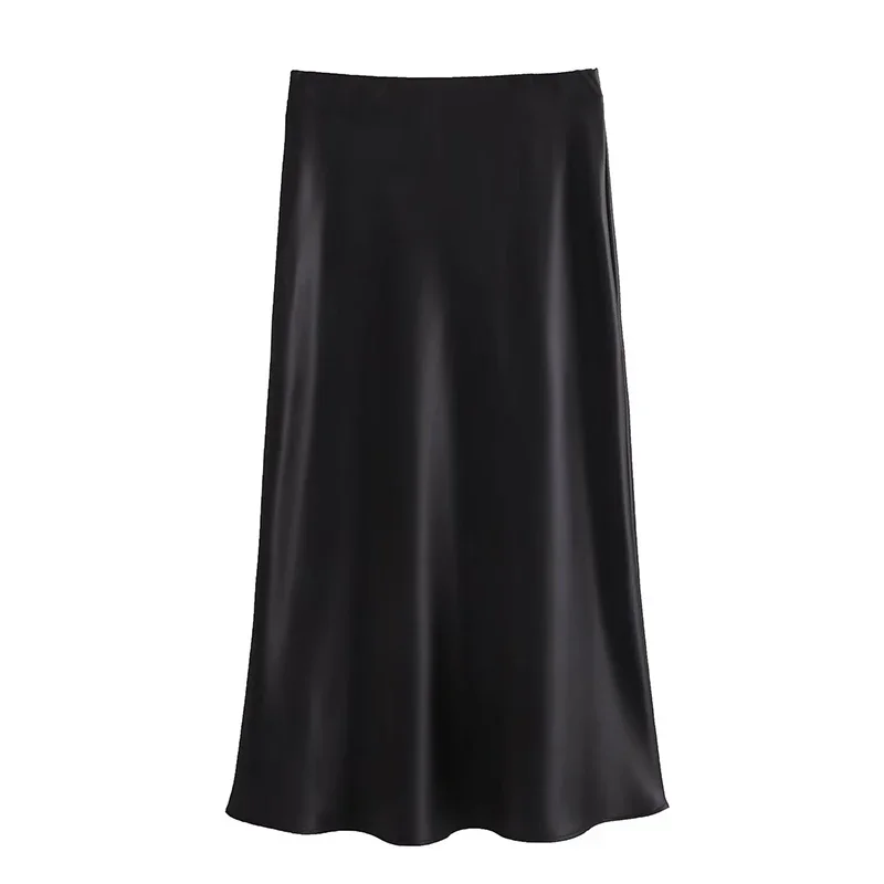 ASDS 2024 Y2K Casual Women Long Skirt Spring Elastic High Waisted A-Line Casual Female Satin Skirts High Street Lady Skirts