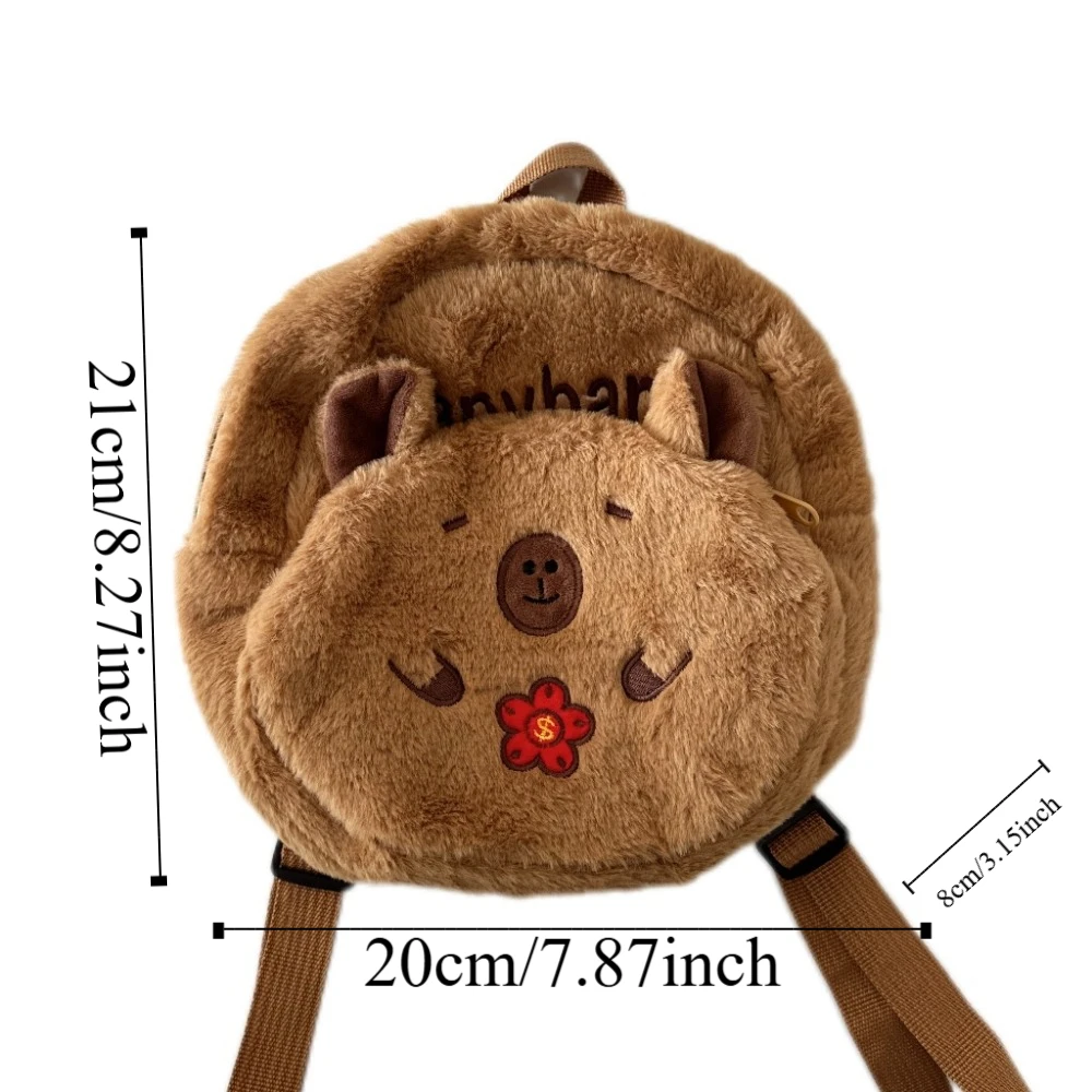 Thickened Capybara Plush Backpack Embroidered PP Cotton Cartoon Animal Daypack Lightweight Furry Large Capacity School Bag Boys