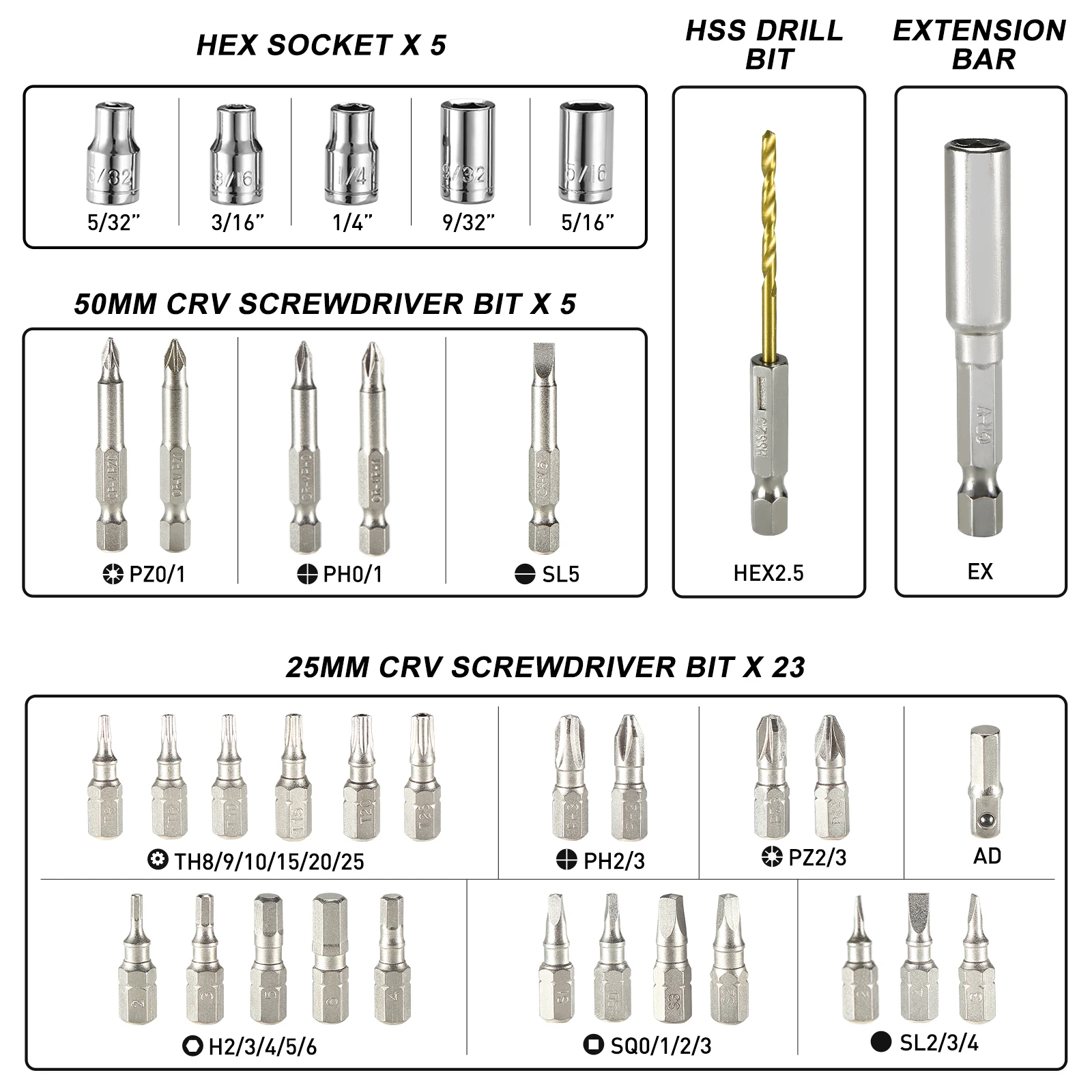 HYCHIKA Electric Screwdriver with Carrying Box LED Light 6N.m 35PCS Drills High Quality Cordless Screwdriver Power Tools