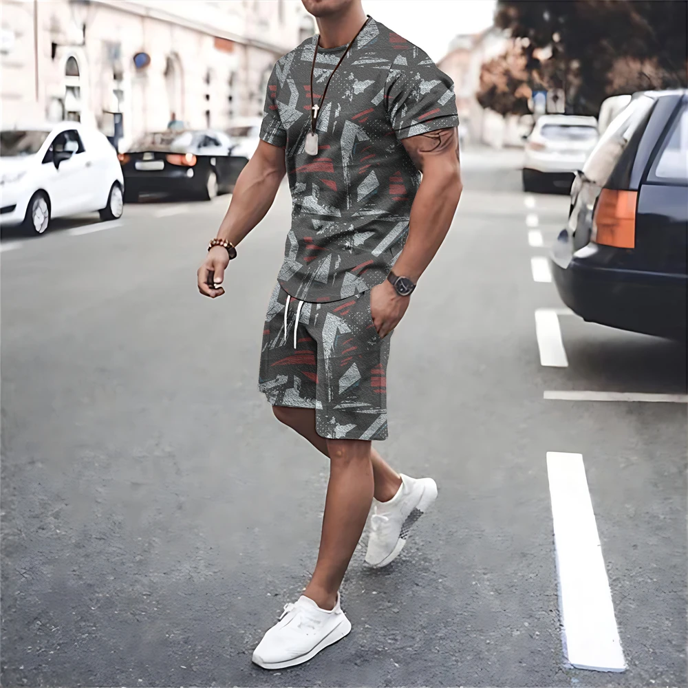 Men Summer Tracksuits Short Sleeve T Shirt Shorts Sets Print Men\'s Clothing Oversized T-shirts Suits Fashion Sportswear Outfits