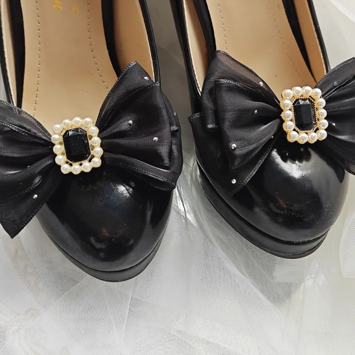 Lolita Shoeclips Accessories Slippers Shoe Clip Bow New in Y2k Shoes Accessories for Woman White Black Shoe Decoration Supplies