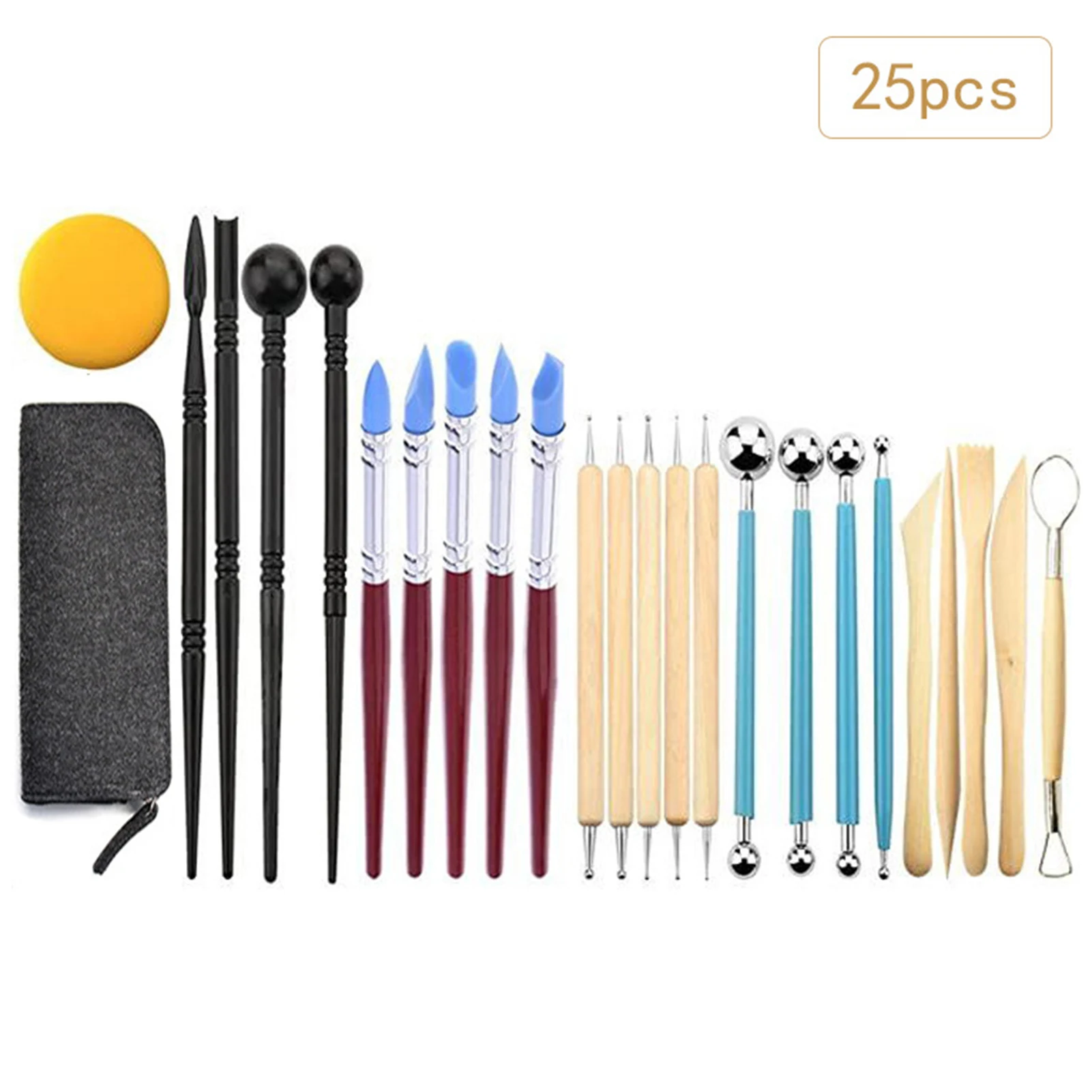 25pcs Polymer Clay Tools Modeling Clay Sculpting Tools Kit Ceramic Pottery Carving Tools Including Double Ended Dotting Tools