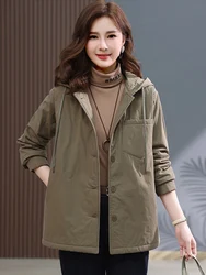 Woman Hooded Parkas 2024 New Autumn Winter Ladies Light Weight Cotton-Padded Jackets Literary Elegant Quilted Coat for Women