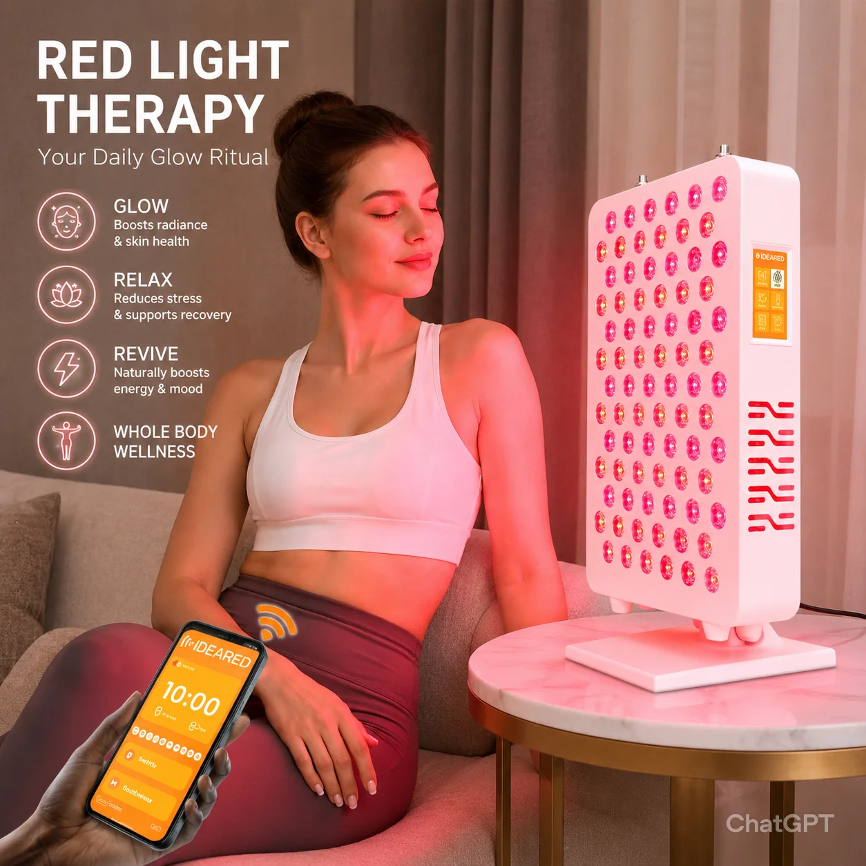 IDEATHERAPY 8/9 Waves Home Use Tabletop Bluetooth&APP Led Light Therapy Machine Infrared Light Therapy Red Light Therapy Panel