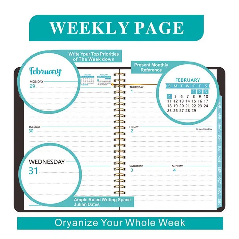 Weekly And Monthly Planner Hard Cover 2024 Planner Small Spiral Notebook Multifunctional Flexible Organizer Notebook Planner