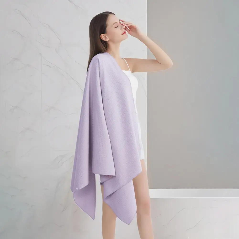 Adjustable Size Robe for Body Types Waffle Microfiber Bath Towel with Button Quick Drying Wearable Wrap for Shower for Women
