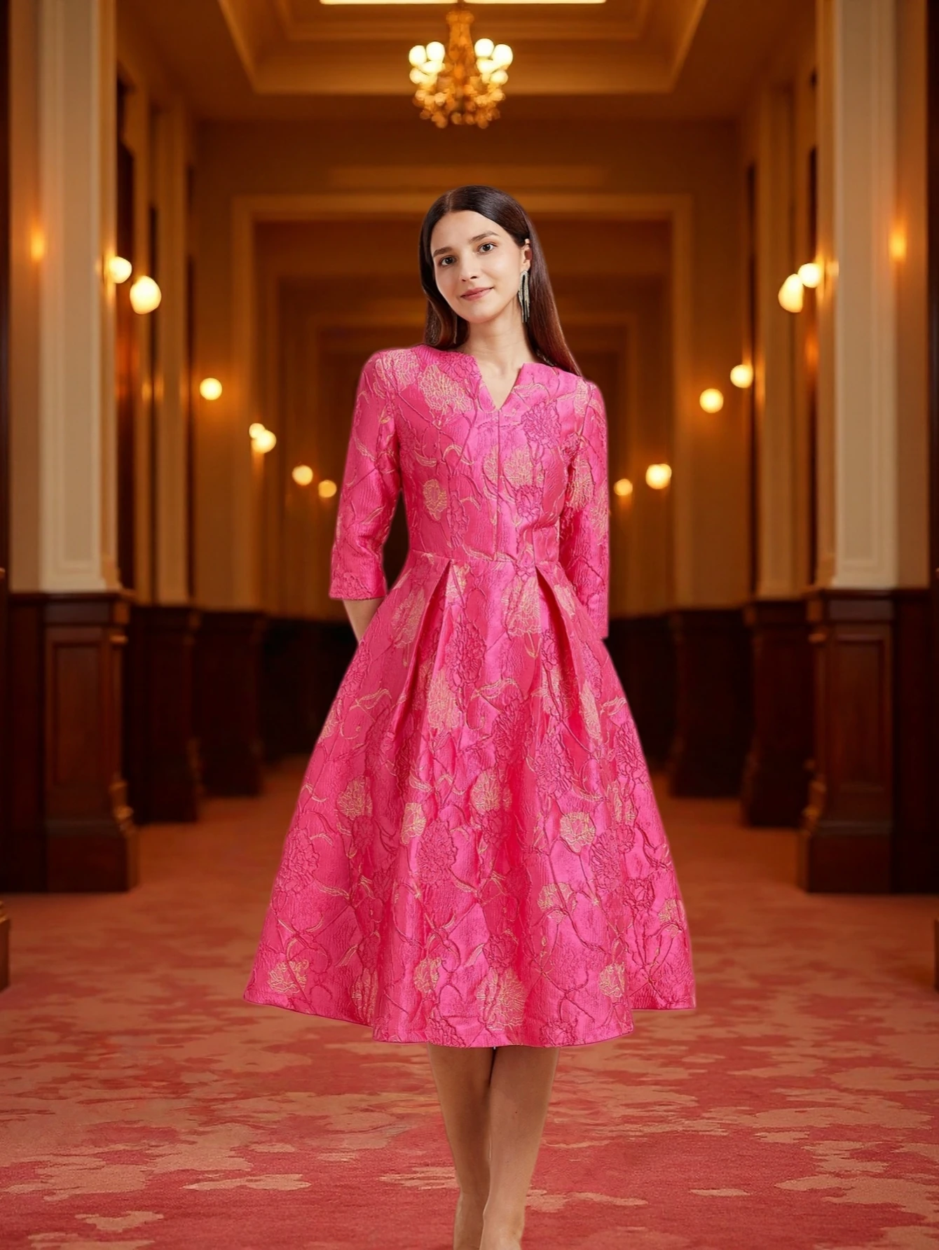 Luxury Dress Women Fashion Elegant Jacquard Dress Party Floral Women Clothing Evening Vintage Dress Formal Vestidos