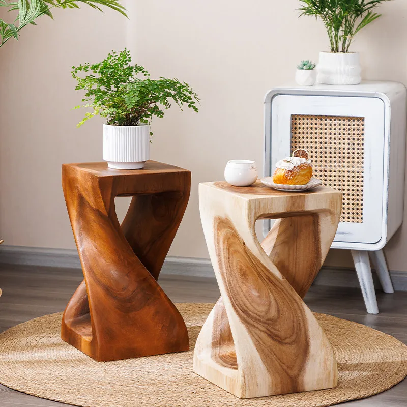 Solid wood pier low stool household log edge few creative stump ornament flower stand
